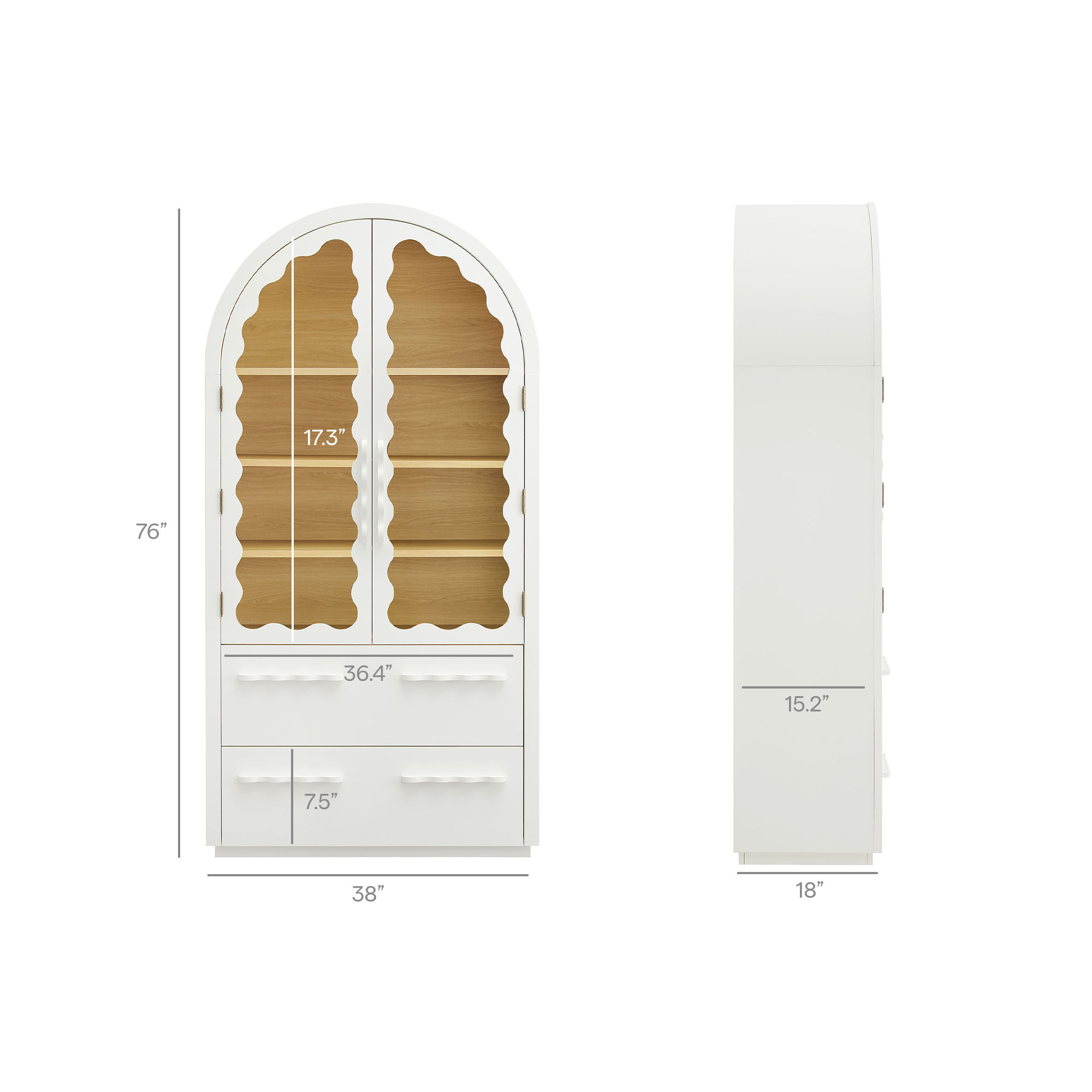 Specifications for Rory 76 Inch Arched Display Cabinet