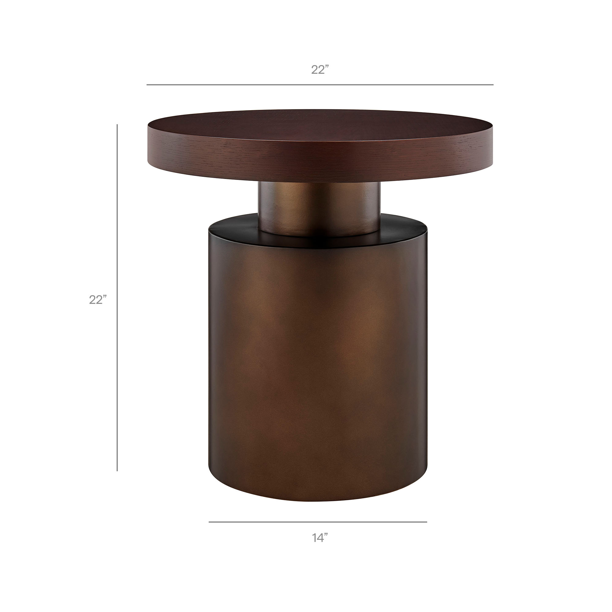 Specifications for Annette 22 Inch Oak and Steel Pedestal Side Table