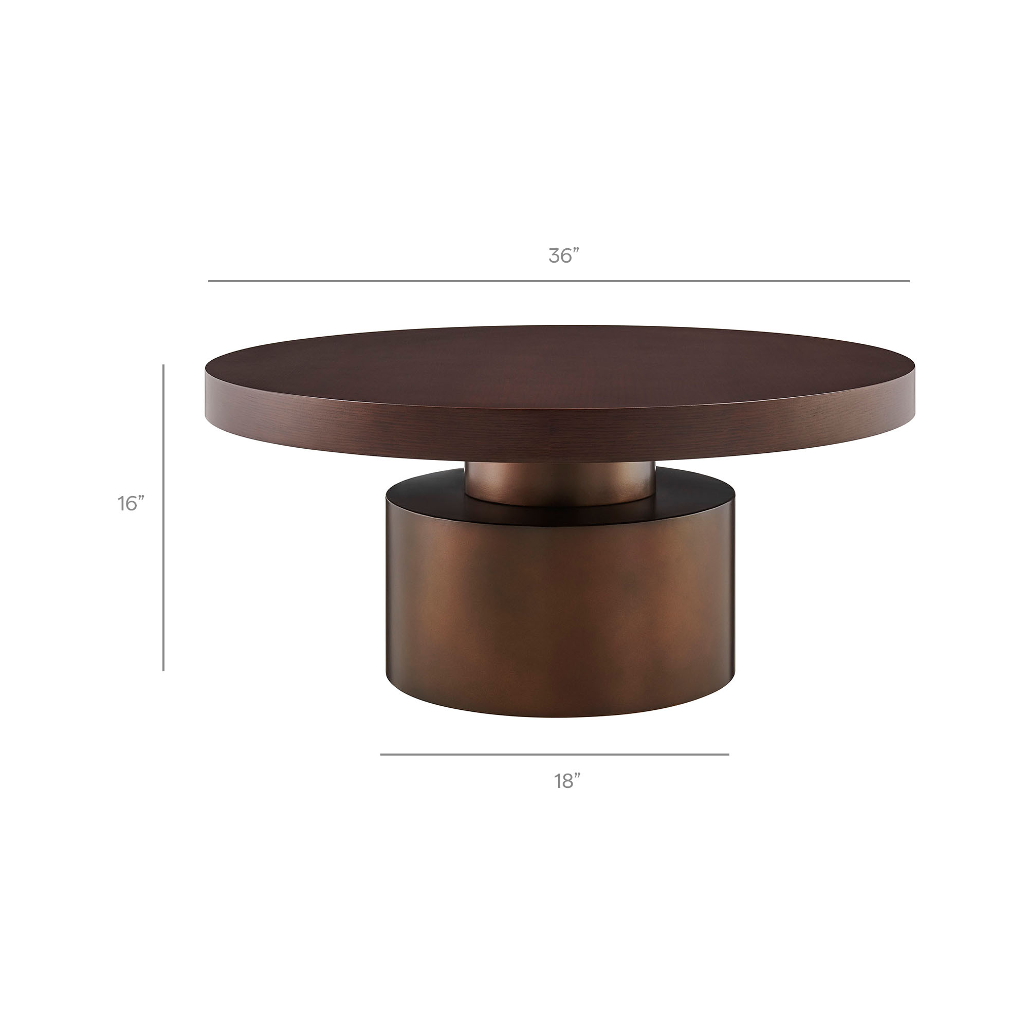 Specifications for Annette 36 Inch Oak and Steel Pedestal Coffee Table