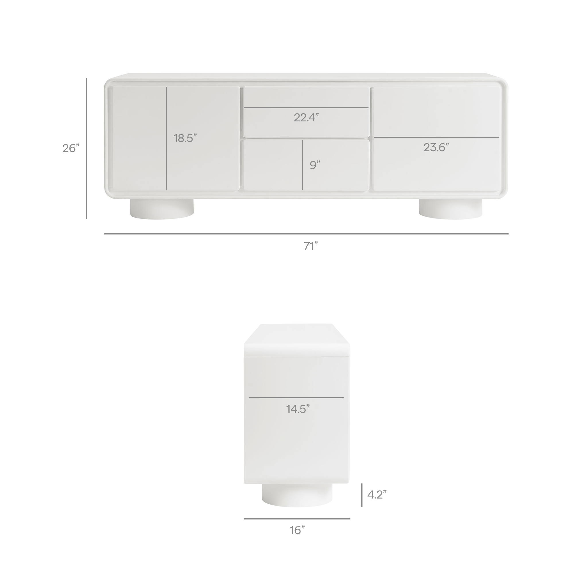 Specifications for Lumo 71 Inch Rounded Lacquered Wood TV Stand