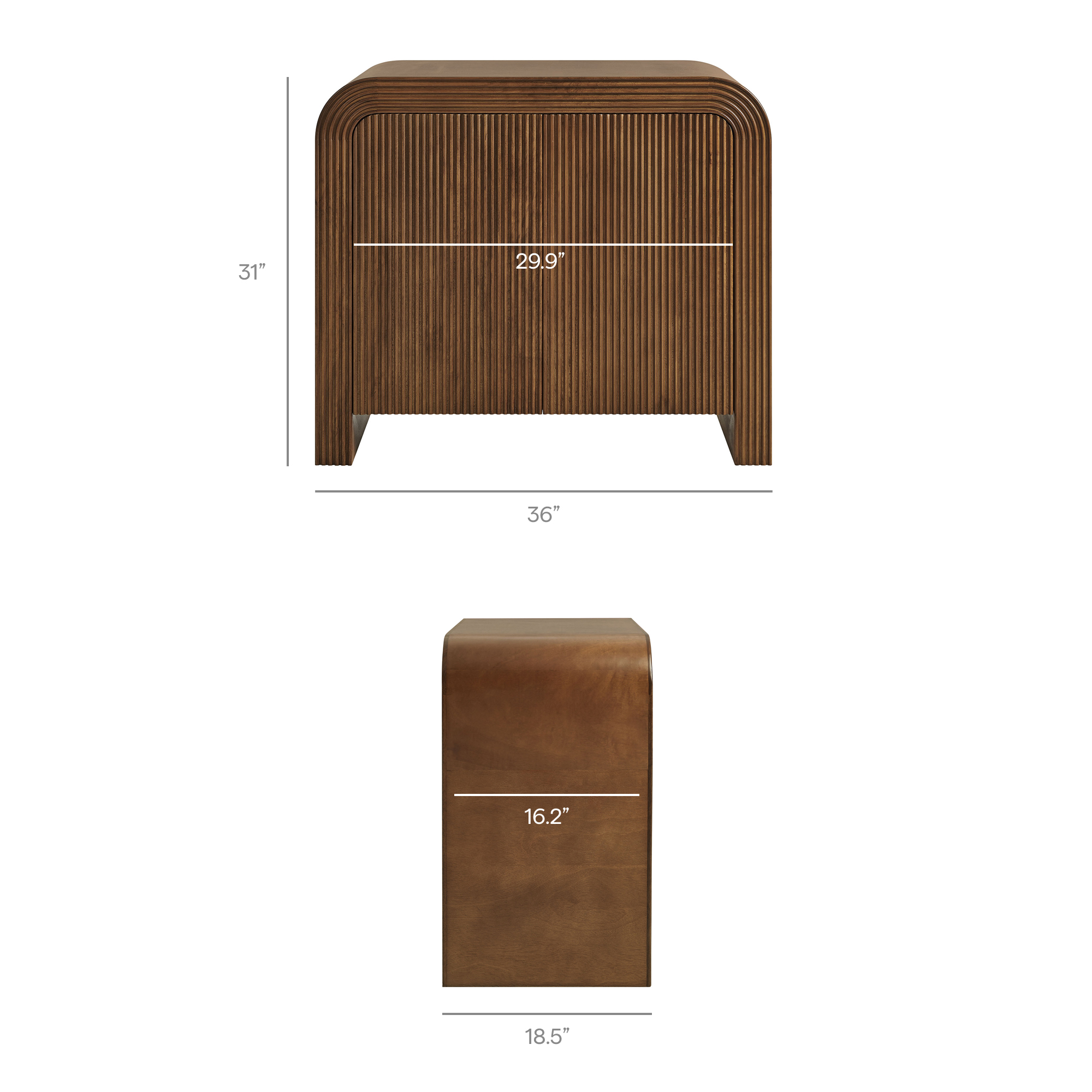 Specifications for Waterflute 36 Inch Fluted Two-Door Wood Accent Cabinet