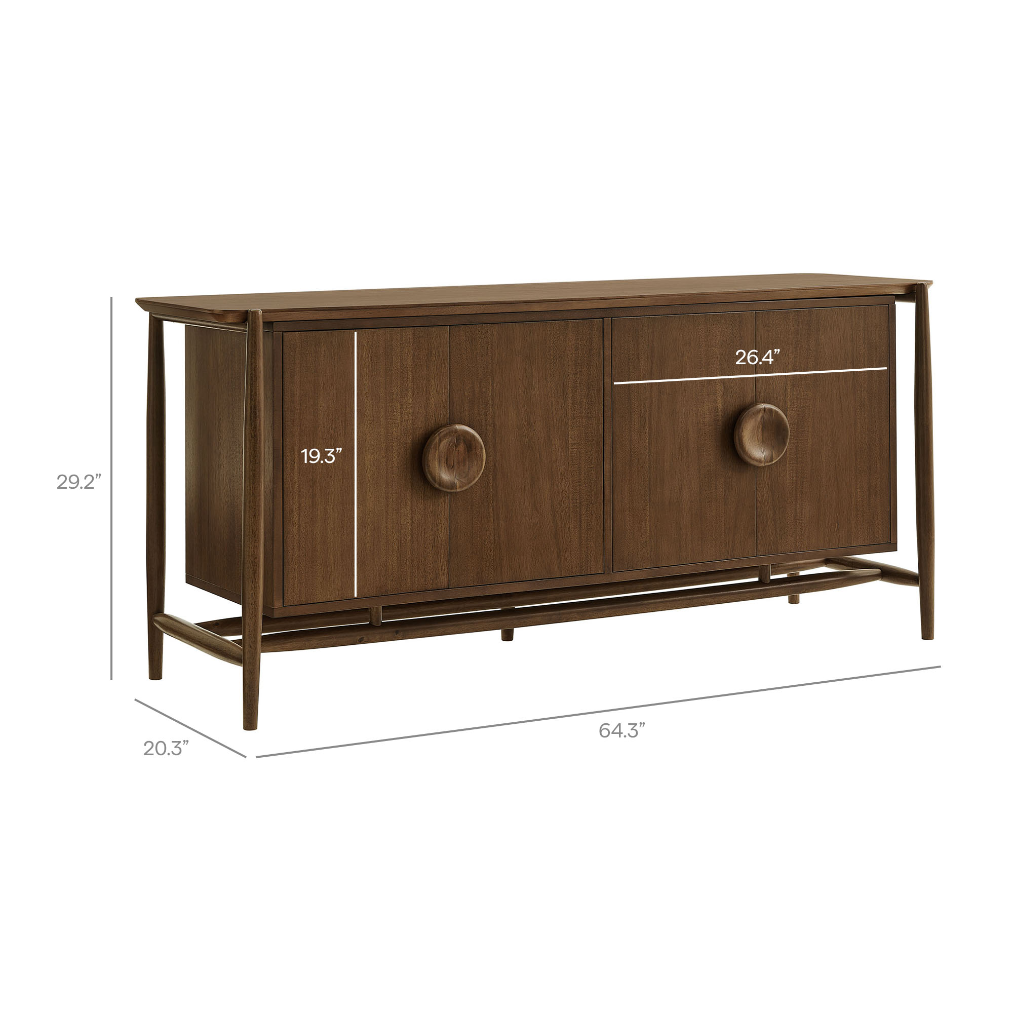 Specifications for Rothwell 64 Inch 4-Door Acacia Veneer Sideboard Buffet Cabinet