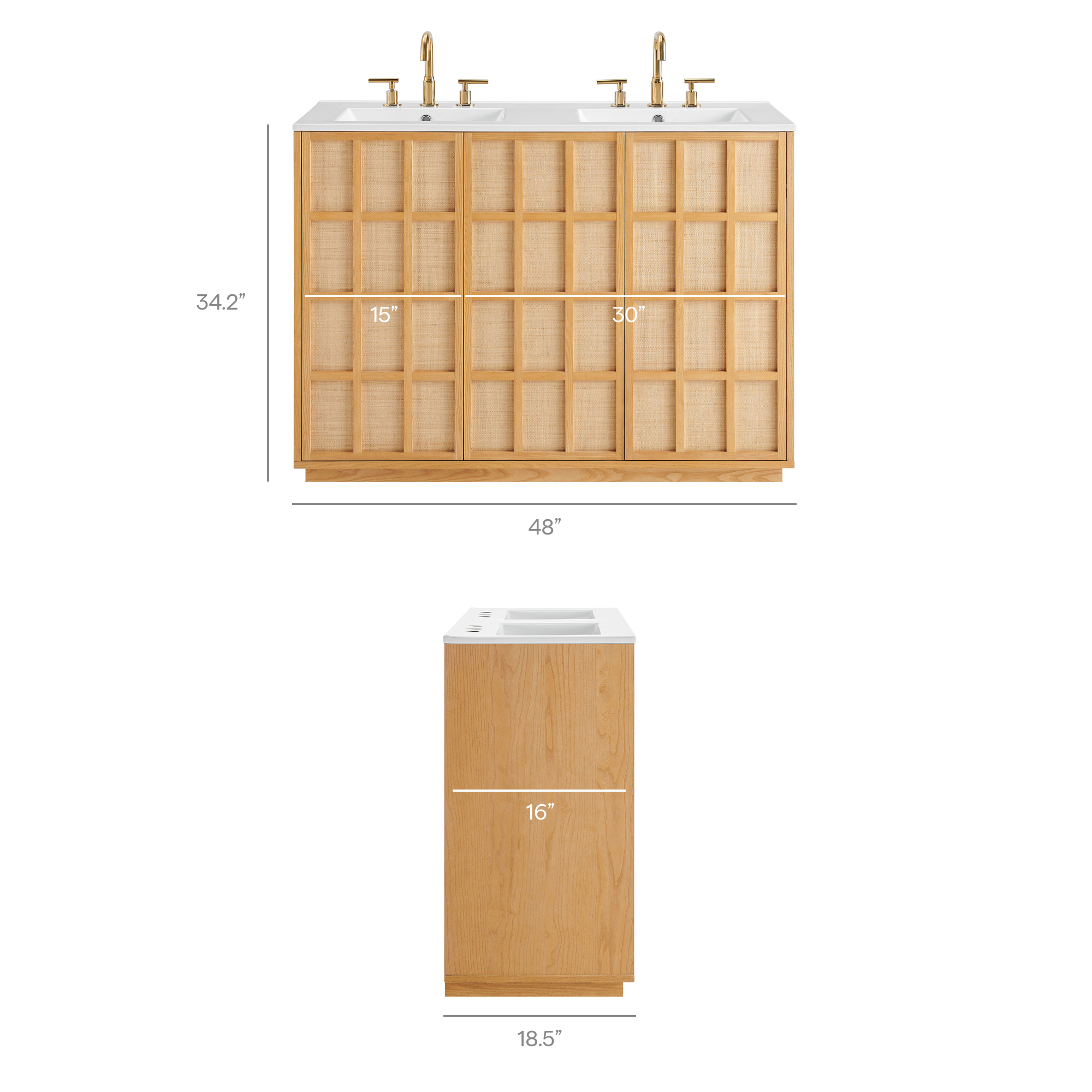Specifications for Aiko 48 Inch Double Sink Japandi Bathroom Vanity