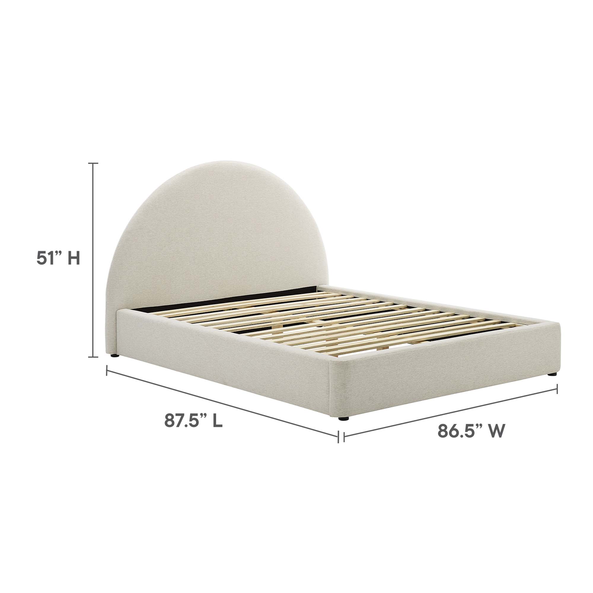 Specifications for Resort Upholstered Fabric Arched Round Platform Bed