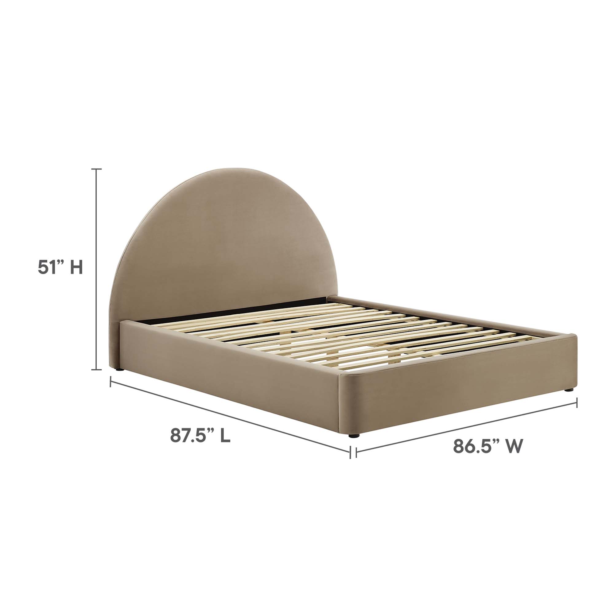 Specifications for Resort Performance Velvet Arched Round Platform Bed