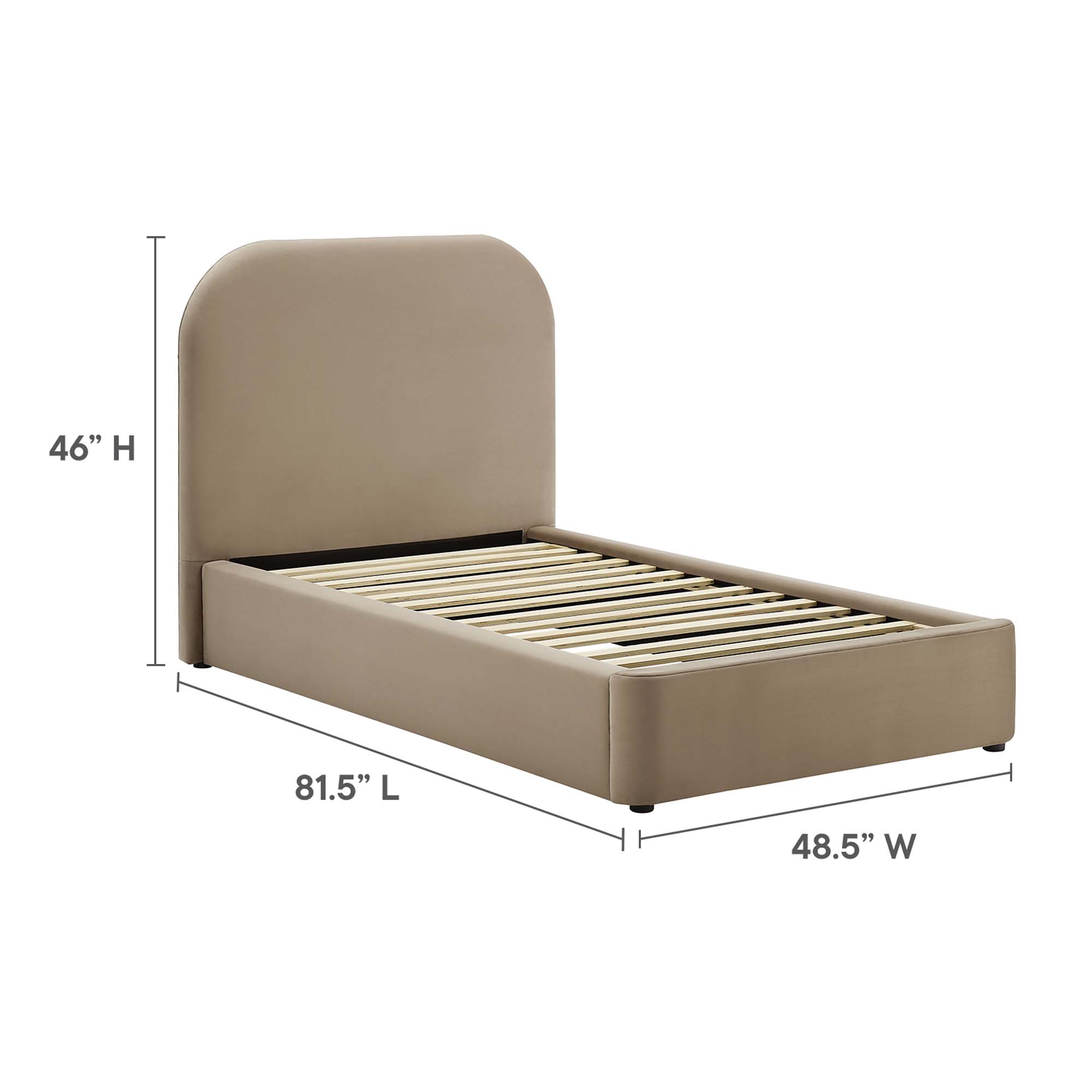 Specifications for Keynote Performance Velvet Curved Platform Bed