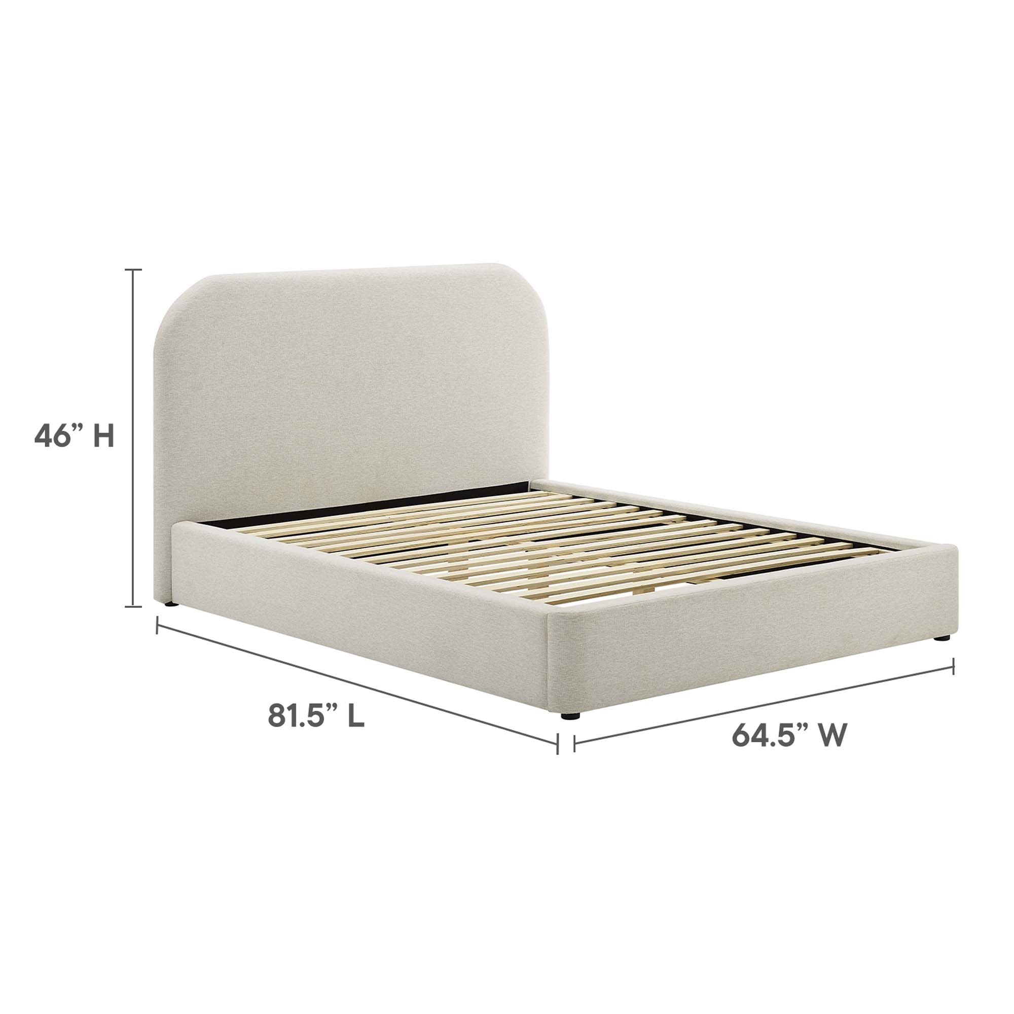 Specifications for Keynote Upholstered Fabric Curved Platform Bed