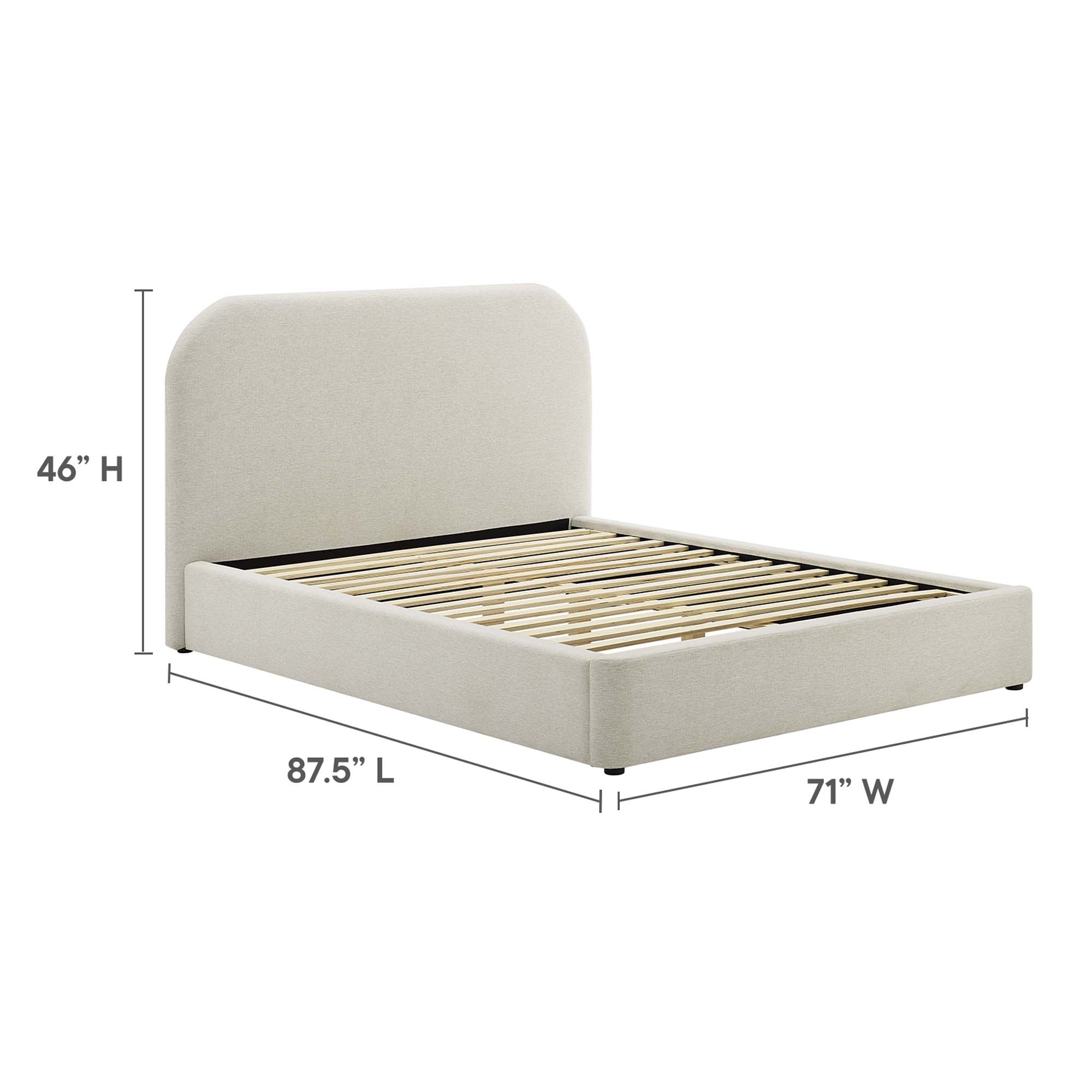 Specifications for Keynote Upholstered Fabric Curved Platform Bed