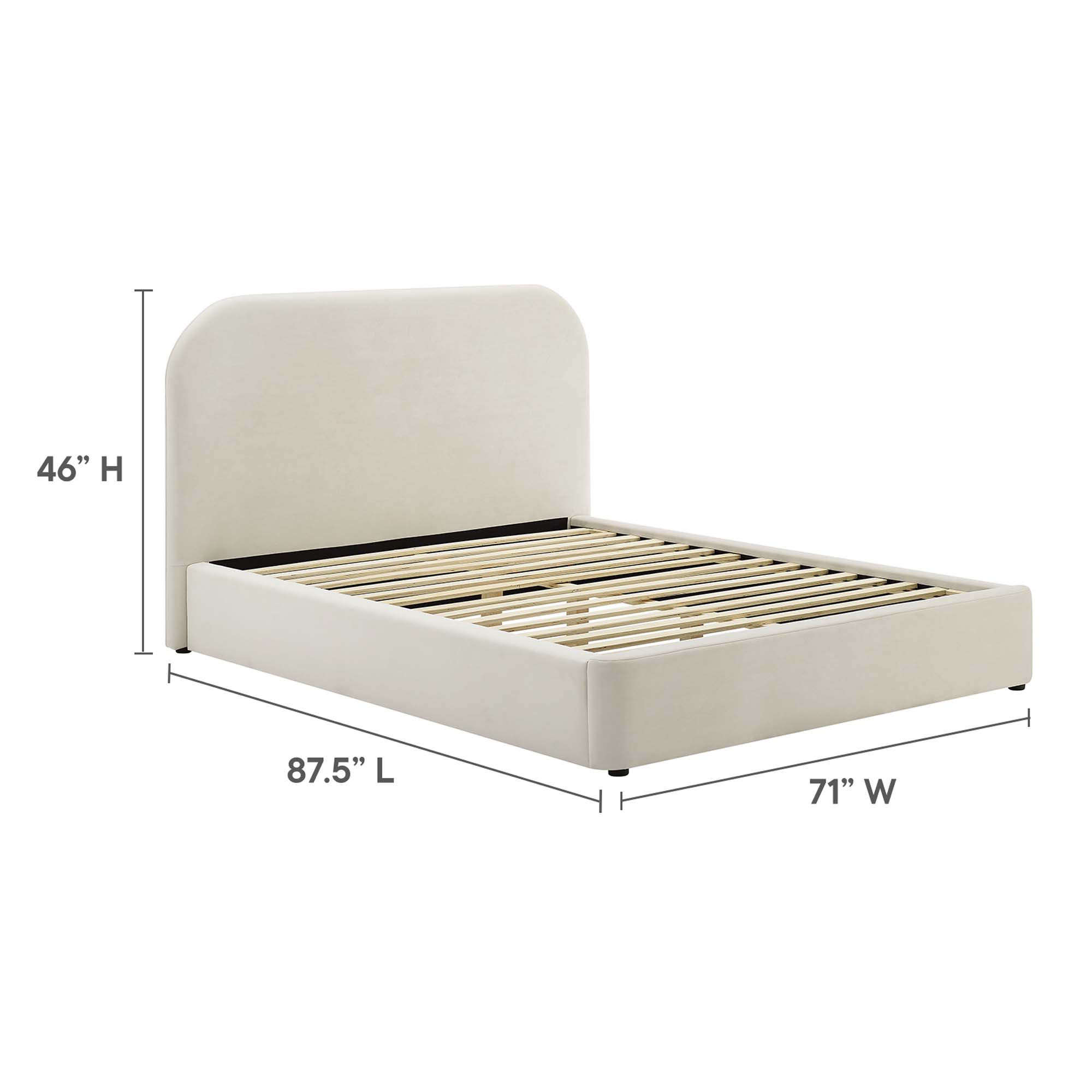 Specifications for Keynote Performance Velvet Curved Platform Bed