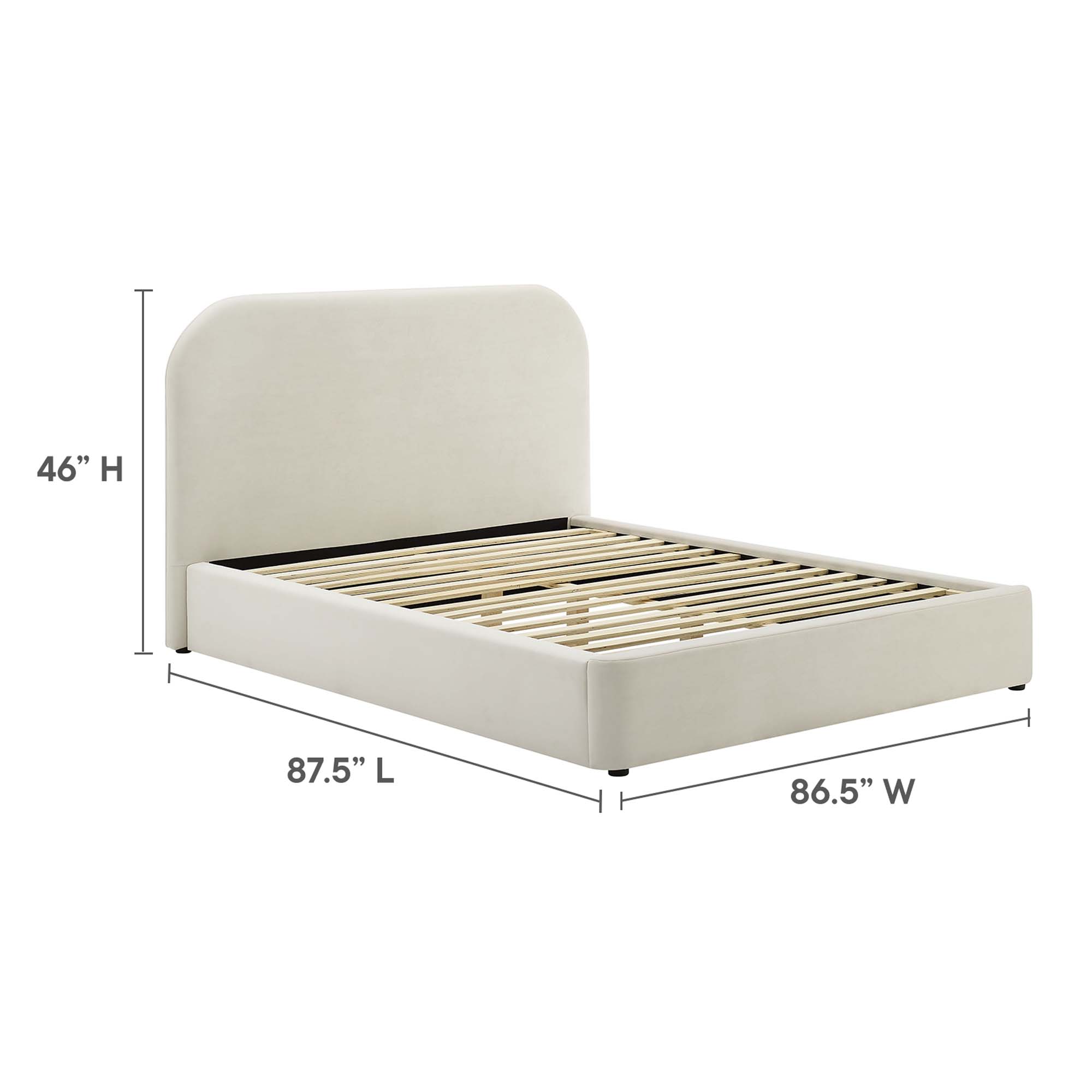 Specifications for Keynote Performance Velvet Curved Platform Bed